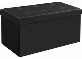 Puff, összecsukható tároló pad, 76x38x38 cm, fekete