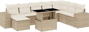 vidaXL 9 részes bézs polyrattan kerti ülőgarnitúra párnákkal