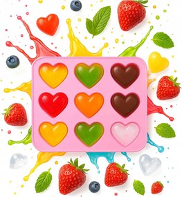 Szilikon Jégforma Szív 9 Könnyen Kivehető Jégkocka Forma