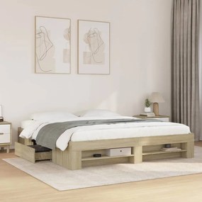 sonoma tölgyszínű szerelt fa ágykeret matrac nélkül 200x200 cm