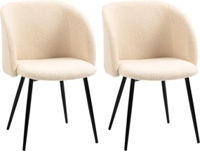 HOMCOM 2 db beige konyhai étkezőszék, gyapjú hatású anyagban, fekete acél lábakkal - 55 x 62 x 80 cm | Aosom
