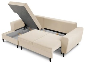 Bézs kordbársony kinyitható tárolóhelyes sarokkanapé (bal oldali-heverő résszel) Kyoto – Cosmopolitan Design