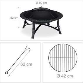 Fém hordozható tűzrakóhely FIREBOWL ∅ 90 cm, fekete