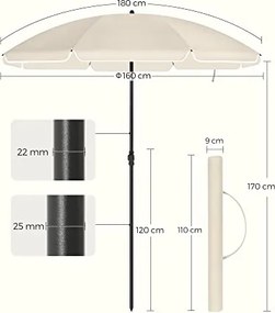Napernyő 160 cm, Napvédelem UPF 50+, 30°-ban dönthető, talp nélkül, bézs&nbsp;