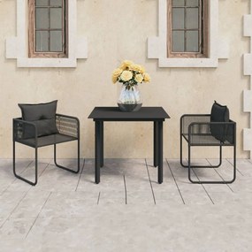 3 részes fekete PVC rattan kerti étkezőgarnitúra
