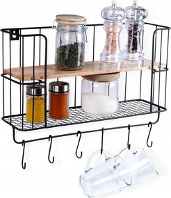 Konyhai polc akasztókkal Fém Loft Fekete Vilde 41 x 12 x 25,5 cm