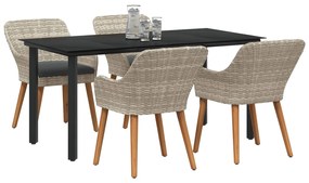 vidaXL Kert étkező szett párnával 5 pcs Világosszürke polirattan