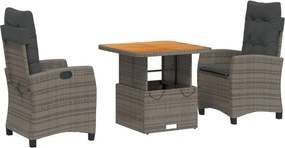 vidaXL 3 részes szürke polyrattan kerti étkezőgarnitúra párnával
