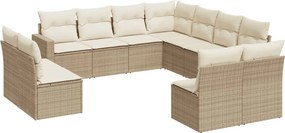 vidaXL 11 részes bézs polyrattan kerti ülőgarnitúra párnákkal