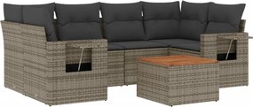 vidaXL 7 részes szürke polyrattan kerti ülőgarnitúra párnákkal
