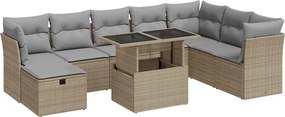 vidaXL 9 részes bézs polyrattan kerti ülőgarnitúra párnákkal