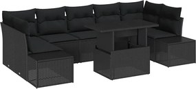 vidaXL Kanapé Szett párnával 8 pcs Fekete polirattan