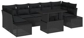 vidaXL Kanapé Szett párnával 8 pcs Fekete polirattan