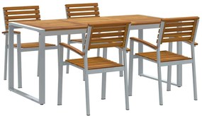 vidaXL Kert étkező szett 5 pcs Szürke Tömör Akácfa