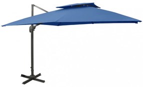 azúrkék dupla tetejű konzolos napernyő 300 x 300 cm