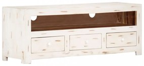fehér tömör akácfa TV-szekrény 110 x 30 x 40 cm