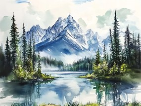 Vászonkép Canvas Tájkép Észak Kanada Hegyek Erdő Tó Természet 80x60