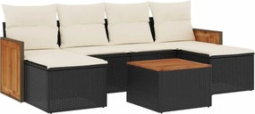 vidaXL 7 részes fekete polyrattan kerti ülőgarnitúra párnával