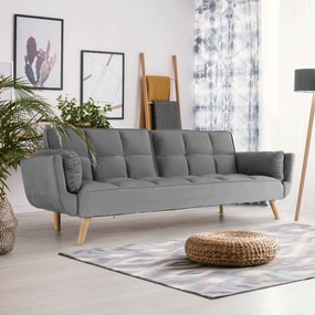 Kinyitható kanapé, világosszürke bársony/bükk, KAPRERA NEW
