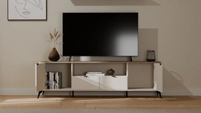 RTV CORDOBA 2D2S TV állvány 186x43x11.5 cm, kasmír, fekete lábakkal, tölgy fedlappal