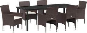 vidaXL Kert étkező szett párnával 7 pcs Barna polirattan