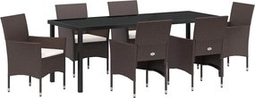 vidaXL Kert étkező szett párnával 7 pcs Barna polirattan