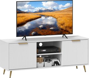 HOMCOM Modern TV Szekrény 55 hüvelykes TV-hez 2 Nyitott Rekesszel és 2 Ajtóval, 120x35x48 cm Fehér | Aosom