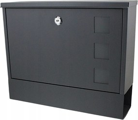 Postaláda újságtartóval, sötétszürke, levelek/prés