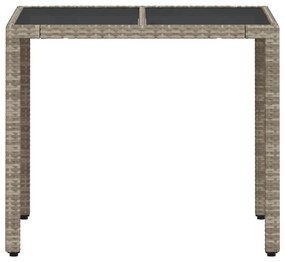 világosszürke polyrattan üveglapos kerti asztal 90 x 90 x 75 cm