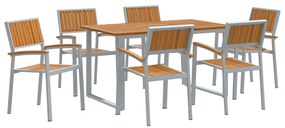vidaXL Kert étkező szett 7 pcs Szürke Tömör Akácfa