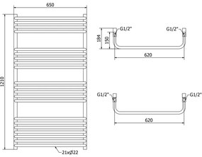 Mexen Apollo fűtőelem 1210 x 650 mm, 713 W, fekete, W117-1210-650-00-70