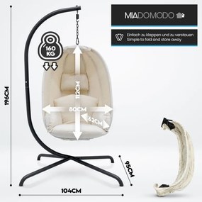 MIADOMODO Függő hintaszék 160 kg bézs