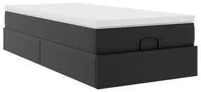Ottomán ágykeret matraccal fekete 80x200cm műbőrrel