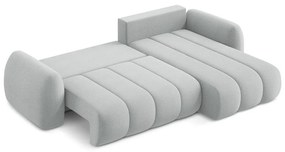 Világosszürke buklé kinyitható-tárolóhelyes sarokkanapé (jobb oldali-heverő résszel) Pele – Makamii