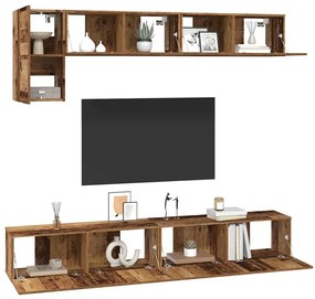 TV szekrény garnitúra 5 pcs Régi fa 100 x 30 x 30 cm Faanyag