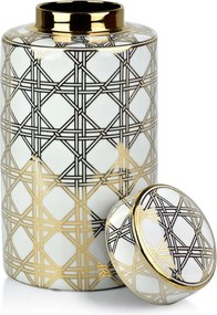 Üveg váza fedővel Amfora 40 cm Charlotte Gold díszek fehér arany