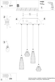 Sollux SL.1167 - Csillár zsinóron SUBA 4xE27/15W/230V fekete