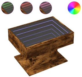 Füstös tölgy szerelt fa dohányzóasztal LED-del 70 x 50 x 45 cm