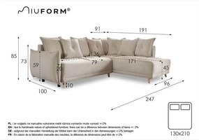 Bézs kordbársony kinyitható sarokkanapé (jobb oldali) Lazy Lukka – Miuform