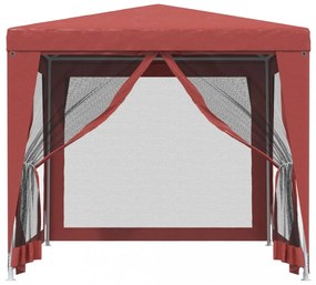piros HDPE rendezvénysátor 4 hálós oldalfallal 2,5x2,5 m