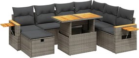 vidaXL 8 részes szürke polyrattan kerti ülőgarnitúra párnákkal
