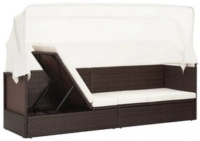 barna polyrattan kerti kanapé napellenzővel