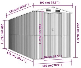 világosbarna horganyzott acél kerti fészer 192x523x223 cm
