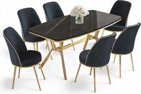 Lena étkezőgarnitúra, fekete márvány-arany, 160 cm – TR240CHR2901
