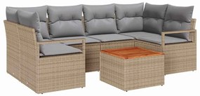 vidaXL Kerti Kanapé Szett párnával 7 pcs Bézs polirattan