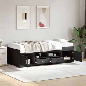 fekete kanapéágy fiókkal matrac nélkül 75x190 cm