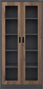 Fém szekrény vitrinnel antracit / dió: Eco Design AMELIA, 900 x 1850 x 400 mm