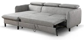 NISA L-alakú, kihúzható sarokkanapé tárolóval, szürke, balos