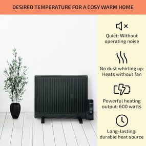 OneConcept Wallander, olajradiátor, 600 W, termosztát, olajfűtés, lapos design, fekete