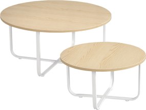 HOMCOM 2 darabos Kerek Asztal Szett Ø65x32 cm és Ø45x26 cm Fa Toppal és Fém Lábakkal | Aosom